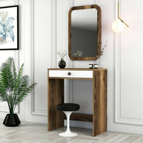 Dmora - Consola Ursa, Mesa multiusos, Gabinete de soporte, Escritorio de pasillo, 70x85h40 cm, Nogal y Blanco, con embalaje reforzado (1/5)