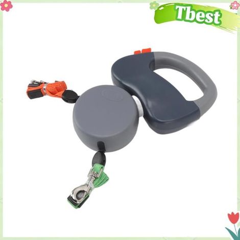 Tbest Laisse rétractable pour chien Tbest Corde rétractable pour chien 3 mètres double laisse rétractable animalerie collier Grise (1/5)