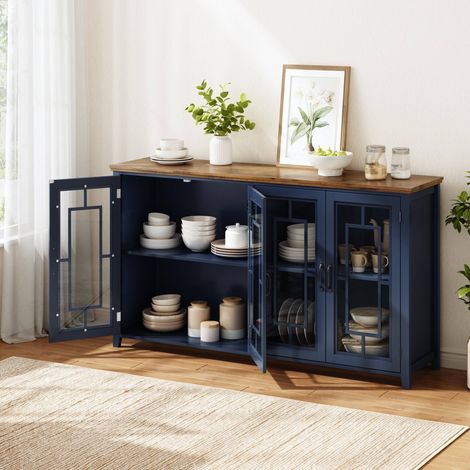 Sideboard 160/40/86 cm blu con ante in vetro e ampio spazio contenitivo (1/5)