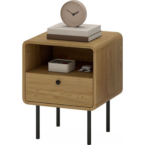 Bedside Table with Drawer Open Shelf - Oak (1/5)