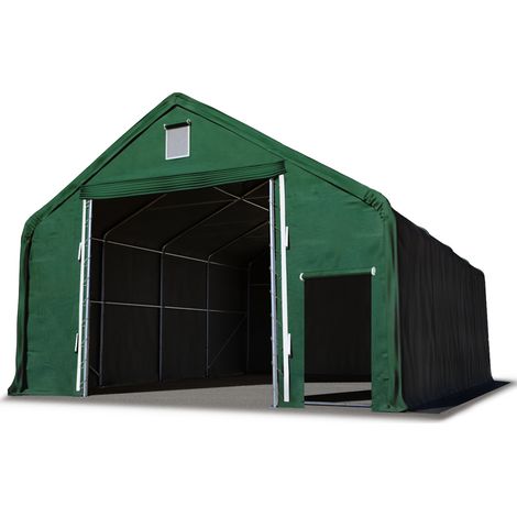 Hall hangar de stockage 8 x 12 m / hauteur de côté 3m tente industrielle avec bâche PRIMEtex PVC 2300 N ignifugé vert fonce