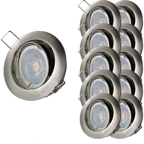 Lot de 10 Spot led orientable alu brossé 230v 7w 38° blanc chaud (1/6)
