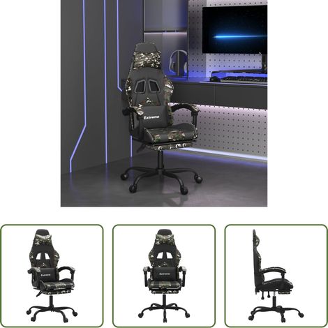 Gamingstuhl mit Fußstütze - Gamingstuhl mit Fußstütze Drehbar Schwarz Tarnfarben Kunstleder (1/5)