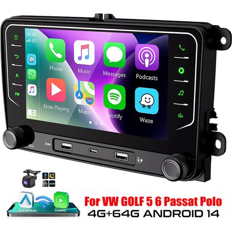 7" Radio stéréo Carplay Android 14 4+64G GPS NAV pour VW Golf MK5 6 Tiguan Touran - 4+64G DAB+ (1/5)