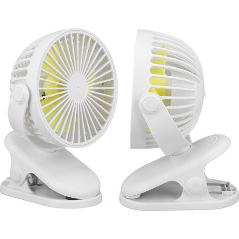 Kleiner, tragbarer, per USB aufladbarer Clip-Ventilator, ideal für Kinderwagen, Zuhause, Reisen und Camping (weiß). (1/5)