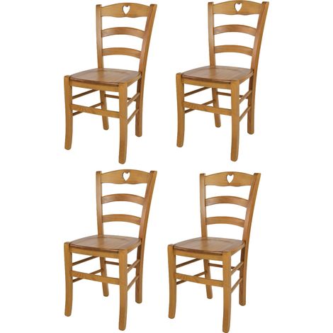 Tommychairs - Set 4 sedie modello Cuore per cucina bar e sala da pranzo, robusta struttura in legno di faggio color rovere e seduta in legno