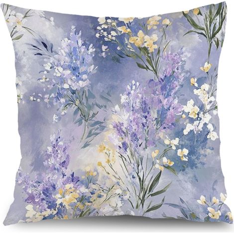 Housse de coussin plantes fleurs coton, décoration canapé-lit,50×50cm (1/5)