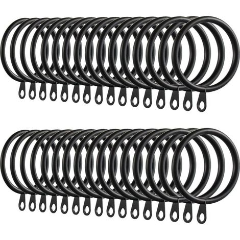 60pcs Anneaux de Rideau, Anneaux de Rideau en métal Crochets Suspendus pour Tringles à Rideaux Anneaux de Suspension de Rideau de 30mm (Noir) (1/4)