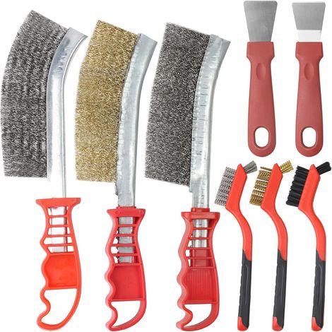 Lot de 8 brosses à main en acier inoxydable avec pelle, brosse courbée (1/5)