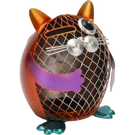 Tirelire chat en métal, taille adulte, motif animal peint à la main, avec bouchon en caoutchouc, idéale pour les étagères de votre salon. (1/5)