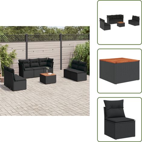 8-tlg. Garten-Sofagarnitur mit Kissen Schwarz Poly Rattan - Gartenmöbel Set - Esszimmergarnitur - Outdoor Möbel - Lounge Sofa - Rattan Gartenmöbel (1/5)