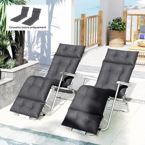 Set di 2 cuscini per lettino prendisole spessi e comodi - 6 lacci, 190 x 56 x 10 cm, grigio scuro