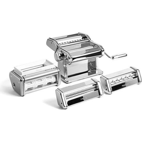 Marcato ATLAS+ Multipast+ Set per la Preparazione della Pasta con 3 Accessori Extra per Lasagne Fettuccine Tagliolini Spaghetti Ravioli Linguine 10 Regolazioni Spessore Acciaio Cromato Alluminio Anodi
