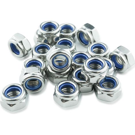 Ecrou M8, Écrous Inox 8mm (10 Pièces), Écrous Hexagonaux en Acier Inoxydable A2 304 (DIN 985), Ecrou Frein de Blocage en Nylon, Écrou Autobloquant pour Boulons et Vis (1/3)