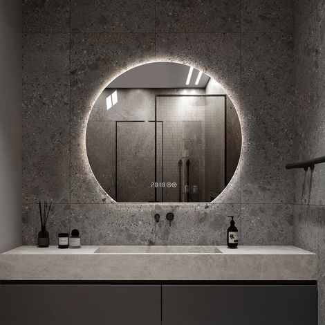 Miroir de salle de bain rond LED 80cm avec éclairage,3 couleur réglables,Anti-buée et anti-corrosion