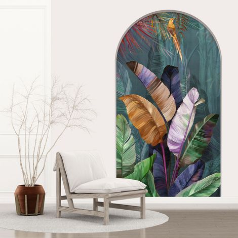 Stickers Trompe l'oeil Arche - Voute - Plantes tropicales - 60 x 105 cm (1/5)