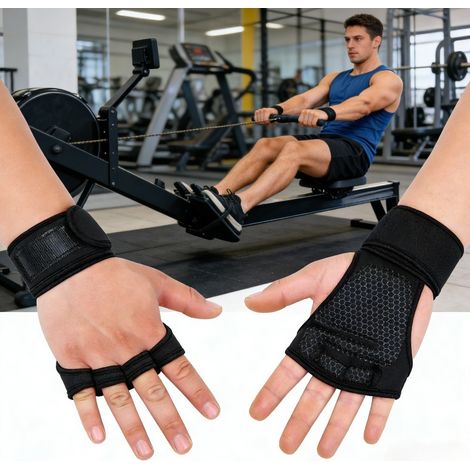 1 Paire de Gants de fitness gym fingerless printemps/été, Demi-gants en silicone liquide anti-dérapants avec dragonne de poignet, Gants d'entraînement rembourrés respirants pour musculation & corde à  (1/4)