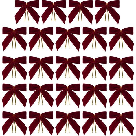 Lot de 24 nœuds décoratifs en velours doux et souple pour sapin couronnes emballage cadeau et décoration bordeaux (1/5)