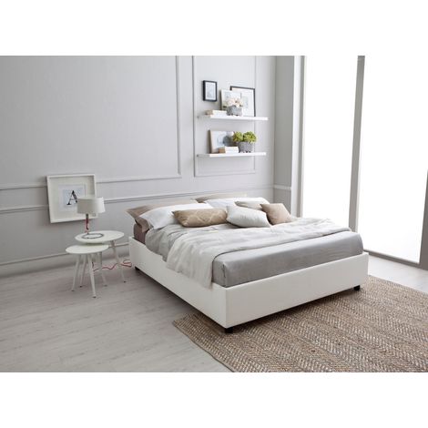 Letto singolo con struttura in legno e similpelle bianco 168x205x26h cm