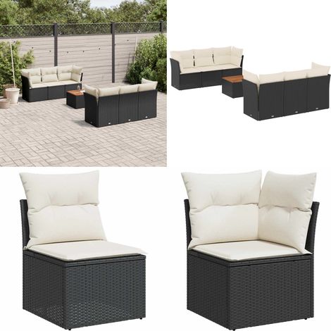 7-tlg. Garten-Sofagarnitur mit Kissen Schwarz Poly Rattan - Gartenmöbel Set - Outdoor Möbel - Rattan Sofa - Lounge Set - Esstisch - Home & Living (1/5)