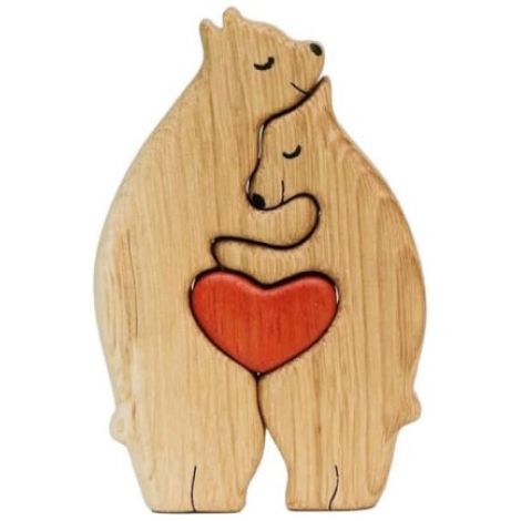 Holzfigur einer Bärenfamilie, Tierfigur, 2-Personen-Familie