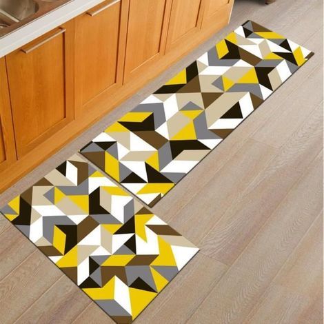 Floor Mat - 2-Piece Set - Non-Slip - Absorbent - Geometric Patterns