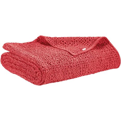 VIVARAISE - Jeté de lit Tana en polyester couleur framboise - 240 x 260 cm (1/4)