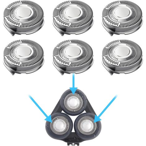 Lot de 6 Têtes de rasoir SH50/52, Lames auto-affûtées, Compatibles Philips Série 5000 6000 (1/5)