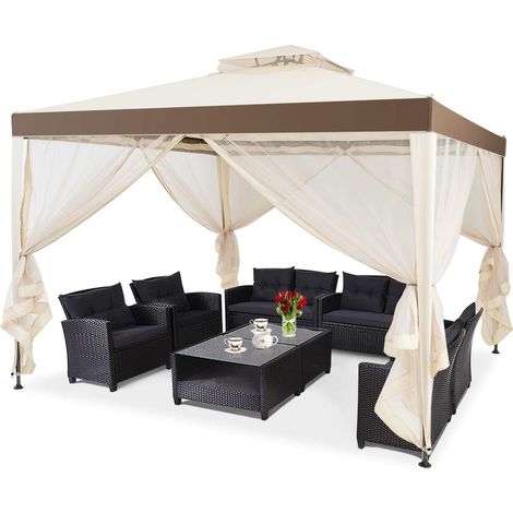 COSTWAY 3x3m Gartenpavillon mit 4 Seitenwaenden, mit Reissverschluss und Moskitonetz, Pavillon Sonnenschutz, Gartenzelt für Camping, Partyzelt , Festzelt Beige (1/5)