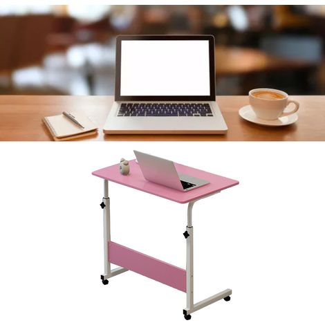 Table de chevet relevable 60 x 40 cm, structure en métal en forme de C, support pour ordinateur portable, idéale pour la maison ou le canapé (rose). (1/5)