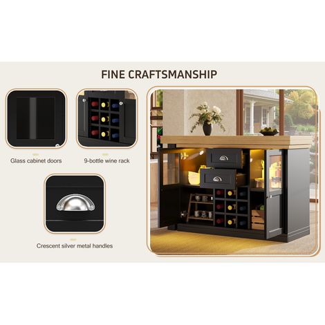 Table à manger extensible blanche et noire avec éclairage LED 3 couleurs, rotation à 360 et rangement pour cuisine et salle à manger (1/5)