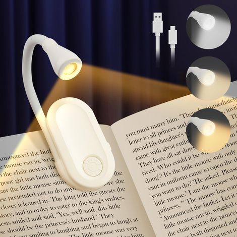 Lampe de lecture, lampe de chevet LED, 3 réglages de température et intensité variable, pince 360°, luminosité réglable. (1/5)