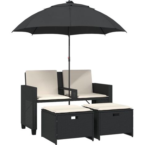 Maison Exclusive - Gartensofa 2-Sitzer Sonnenschirm und Hocker Sc