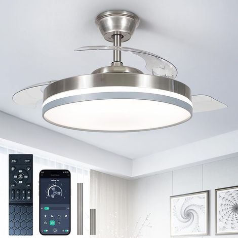 Ventilador de techo retráctil de 42 pulgadas: Ventiladores de techo inteligentes con luz y control remoto - Ventilador de dormitorio regulable en níquel y gris (1/5)