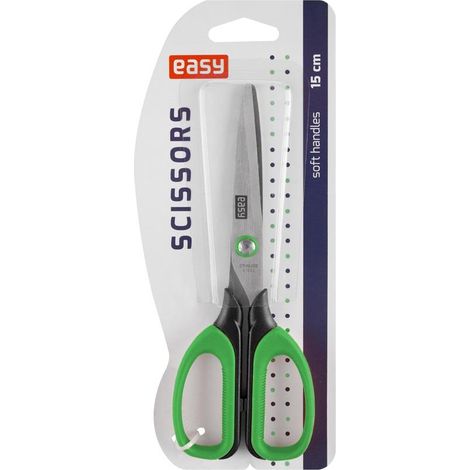 Tijeras escolares de 15 cm, verdes, f谩ciles de usar.