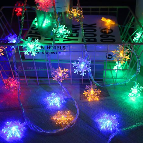 Guirlande lumineuse en forme de flocon de neige avec boîtier à piles, décoration de chambre, Noël, fêtes, éclairage d'extérieur, lampe décorative suspendue. (1/5)