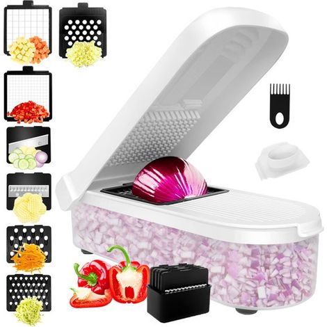 Affettatrice e mandolina multifunzione 7 in 1 per verdure, 27 x 11,6 x 6,8 cm. Affettatrice, grattugia e affettatrice per cipolle, pomodori, lattuga, patate e altro ancora. (1/2)