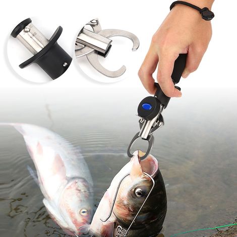 Pince à leurres de pêche portable en acier inoxydable avec cordon et clip à lèvres