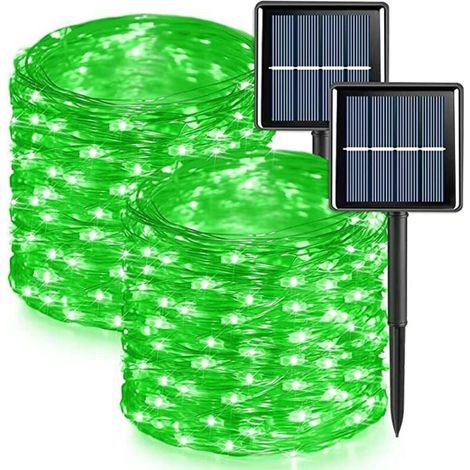 Confezione da 2 luci solari per esterni, filo di rame, impermeabili, 32 metri per stringa, 300 LED (luce verde) (1/4)