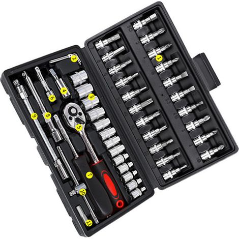 1/4-Zoll-Ratschenschlüssel-Steckschlüssel-Sortiment, Bithalter-Set, Industriereparaturwerkzeug-Set, 46-teilig, Schwarz (1/5)