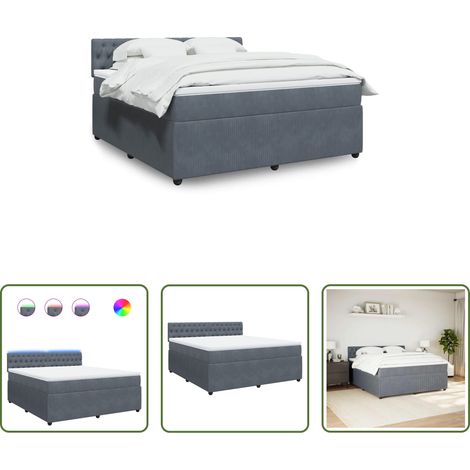 vidaXL Surmatelas - Sommier à lattes de lit et matelas Gris foncé 180x200cm Velours (1/5)