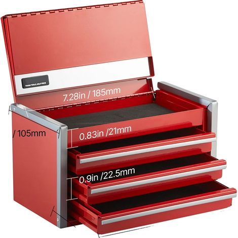 Caja de herramientas, almacenamiento multinivel, diseño con cierre magnético, color rojo. (1/2)