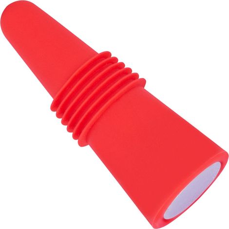 Bouchon de bouteille de vin en silicone alimentaire et acier inoxydable, 6,1 x 2,35 cm, décoratif, pratique et réutilisable, rouge.