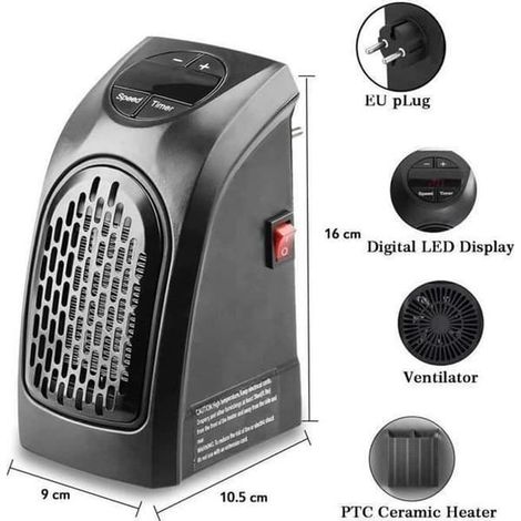 SABIR-Radiateur électrique - Chauffage à air pulsé - Mini chauffage soufflant puissant de 300 W - Noir - Programmable (1/4)