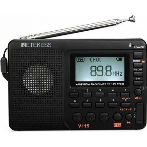 Rechargeable Portable Radio, FM AM SW Radio (Black) (1/4)