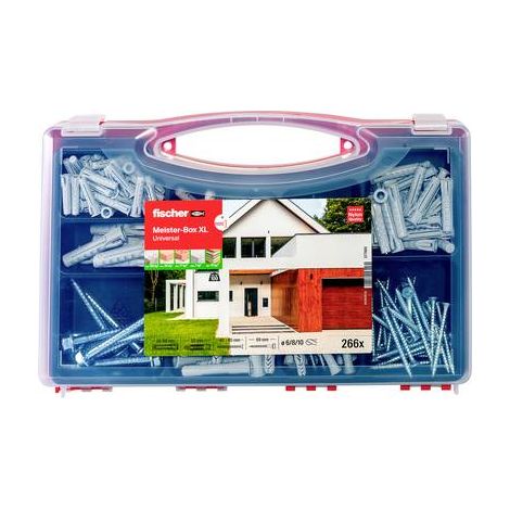 FISCHER MEISTER-BOX XL LOT DE 266 CHEVILLES ET VIS UNIVERSELLES 6-8 MM DE DIAMÈTRE, 30-50 MM DE LONG, POUR BRICOLEURS ET PROFESS