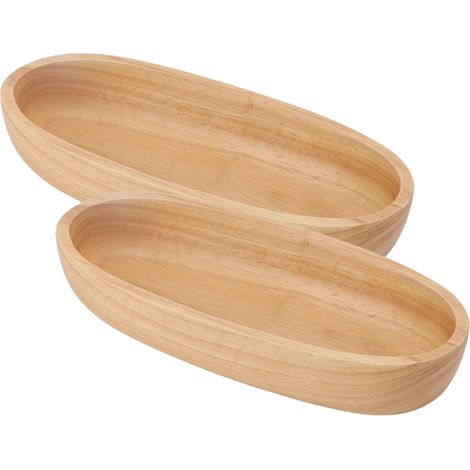 2 Plateaux Ovales en Bois d'Hévéa pour Salon - Élégants et Pratiques pour Fruits et Pâtisseries