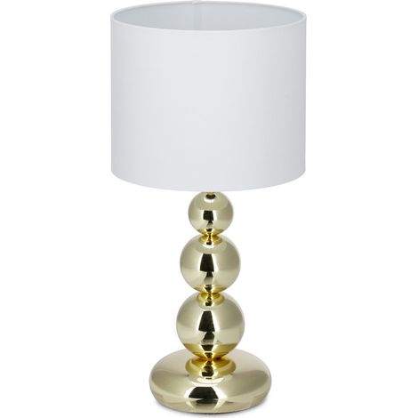 Relaxdays Tischlampe Gold, runder Lampenschirm, originelles Design, E27, Nachttischlampe, HxD: 50 x 25 cm, weiß/gold (1/5)