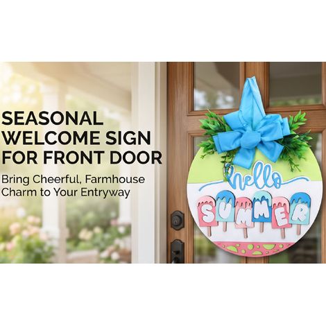 Panneau de bienvenue saisonnier pour porte d'entrée, couronne de glaces en bois suspendue avec nœud et feuilles, décoration murale de style ferme (1/5)