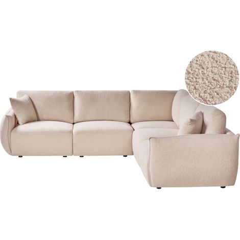 Left Hand Corner Sofa Beige Boucle 5 Seater Modular Sectional Couch with Cushions Modern Living Room MESNALI (1/5)